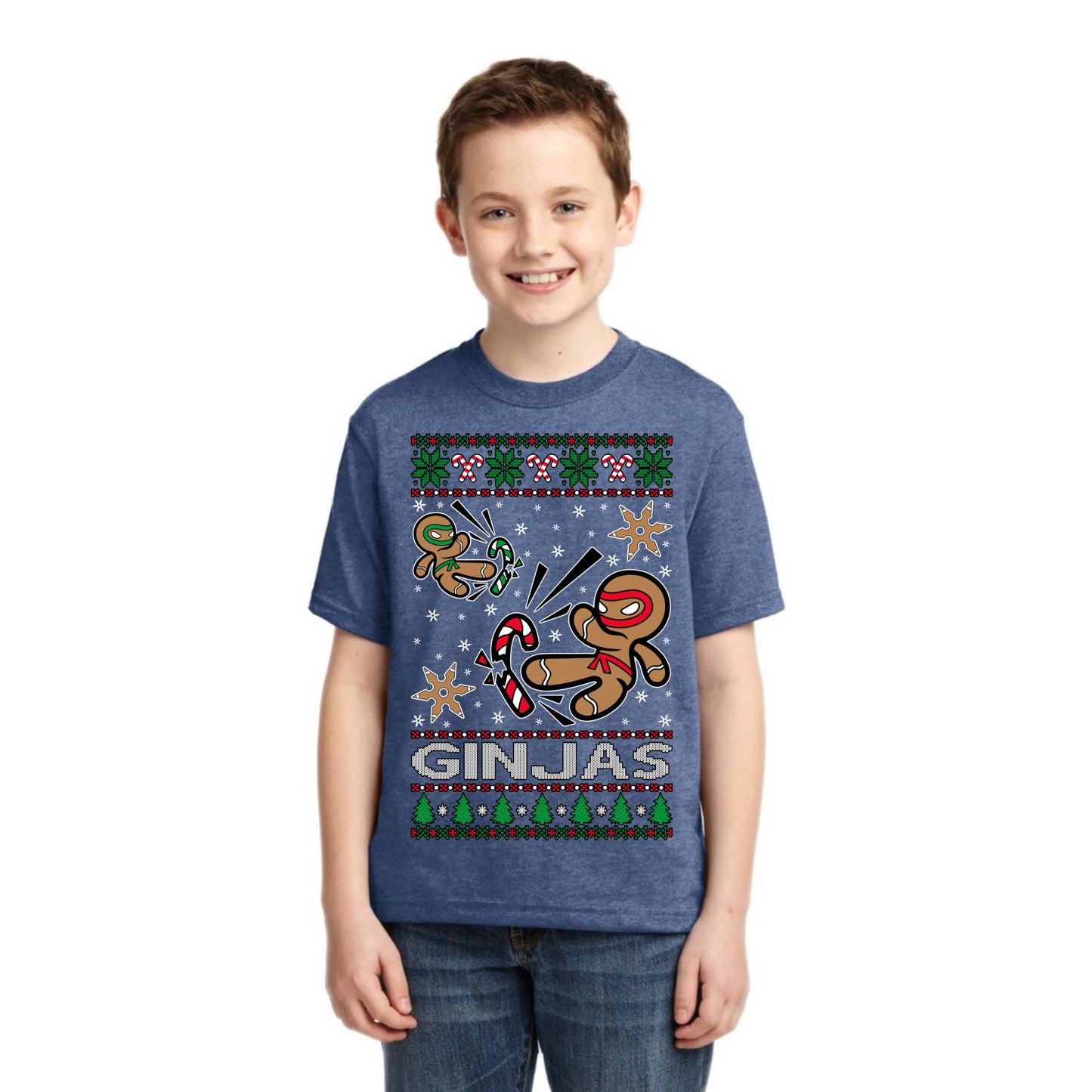 Ginjas Gingerbread Ninjas Christmas Unisex Boys Girls Graphic Youth T-Shirt