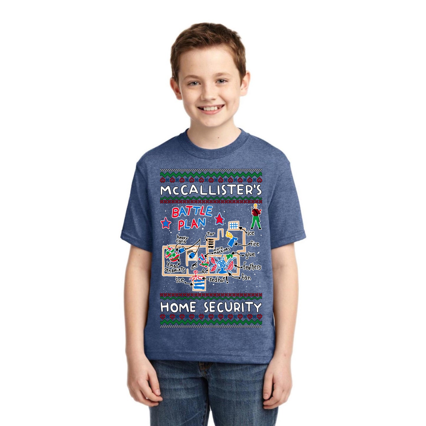 McCallister's Home Security Battle Plan Alone Kevin Christmas Unisex Boys Girls Graphic Youth T-Shirt