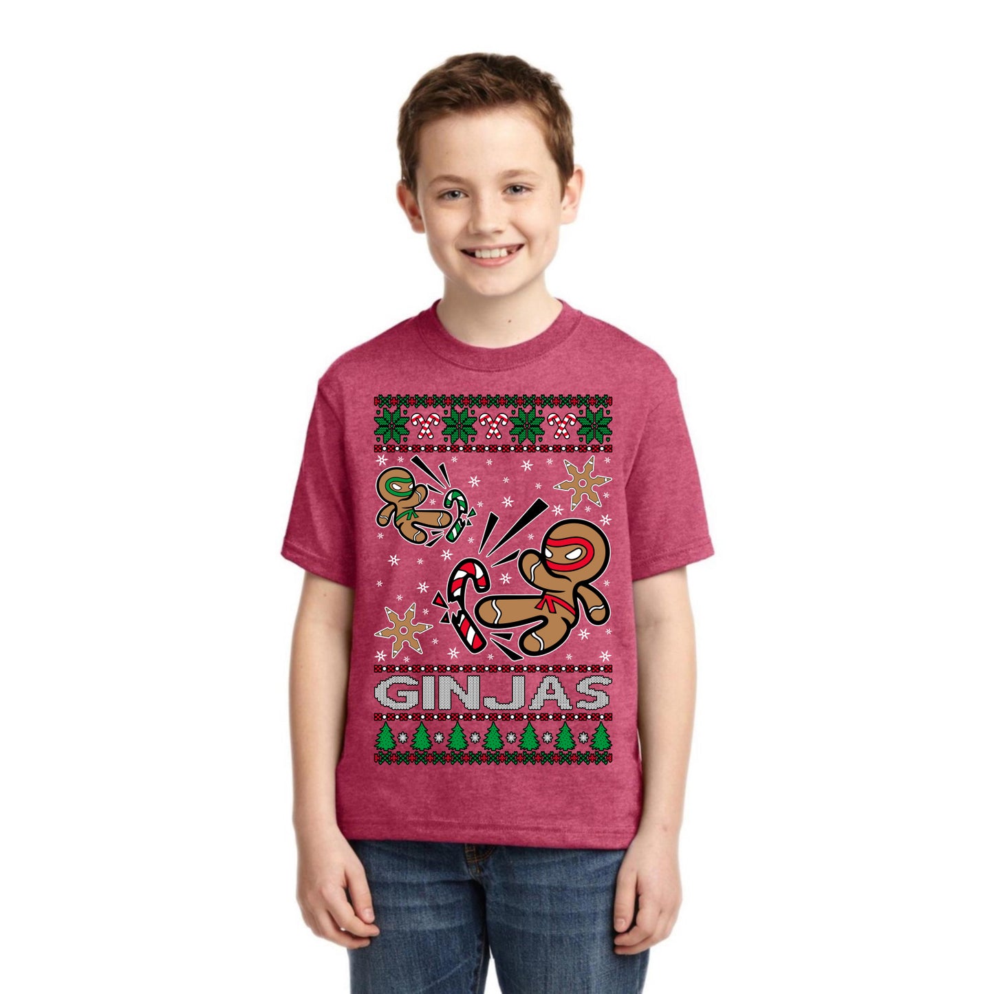 Ginjas Gingerbread Ninjas Christmas Unisex Boys Girls Graphic Youth T-Shirt
