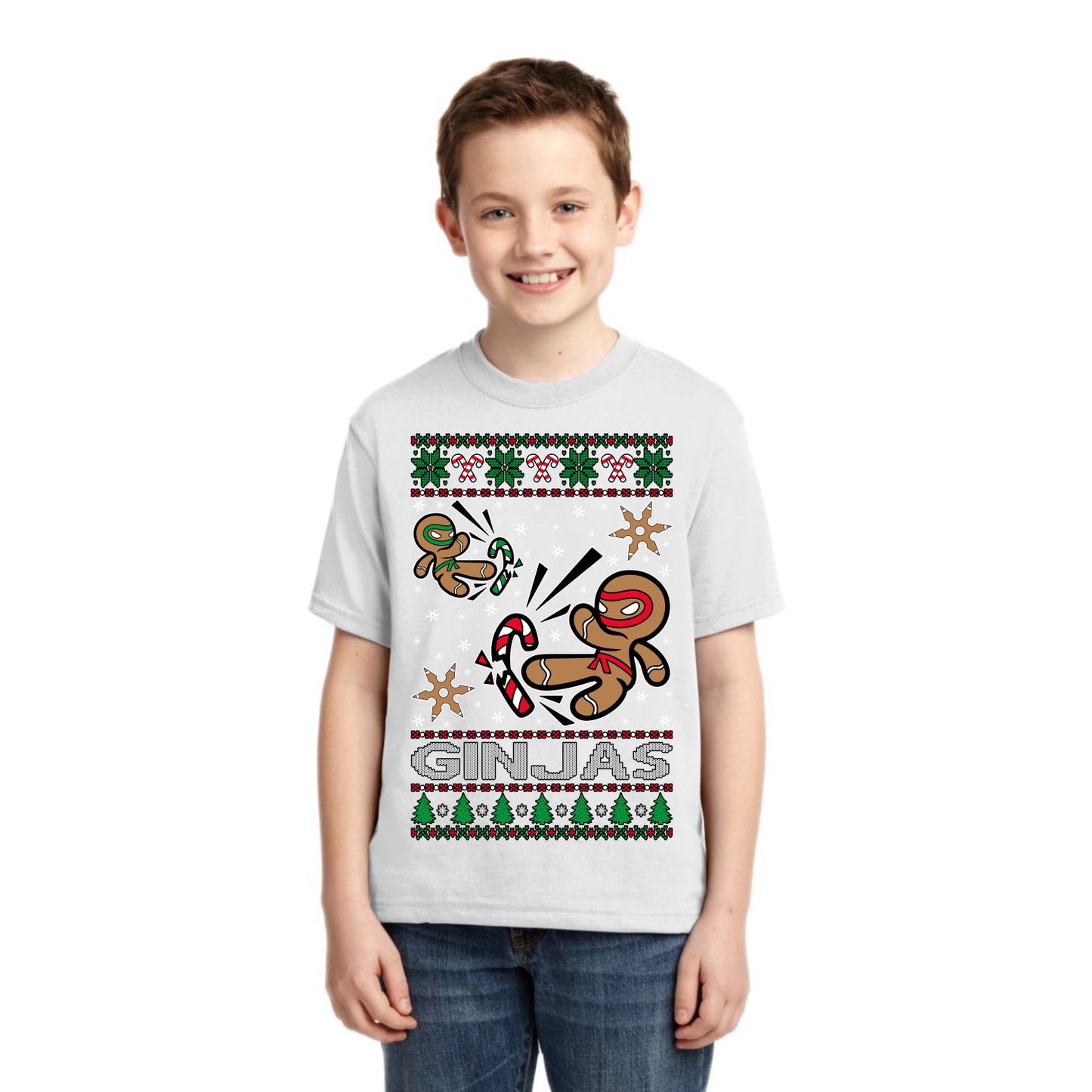 Ginjas Gingerbread Ninjas Christmas Unisex Boys Girls Graphic Youth T-Shirt