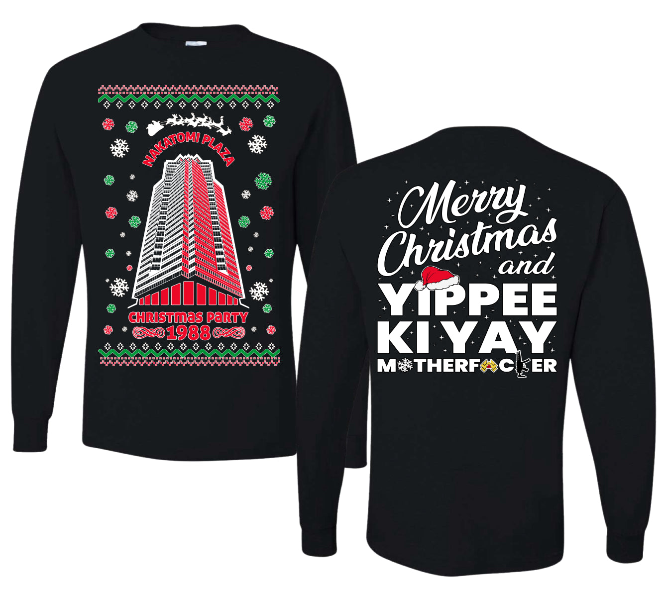 Nakatomi Plaza Christmas Party 1988 Ugly Christmas Front and Back Sweater Mens Long Sleeve Shirt