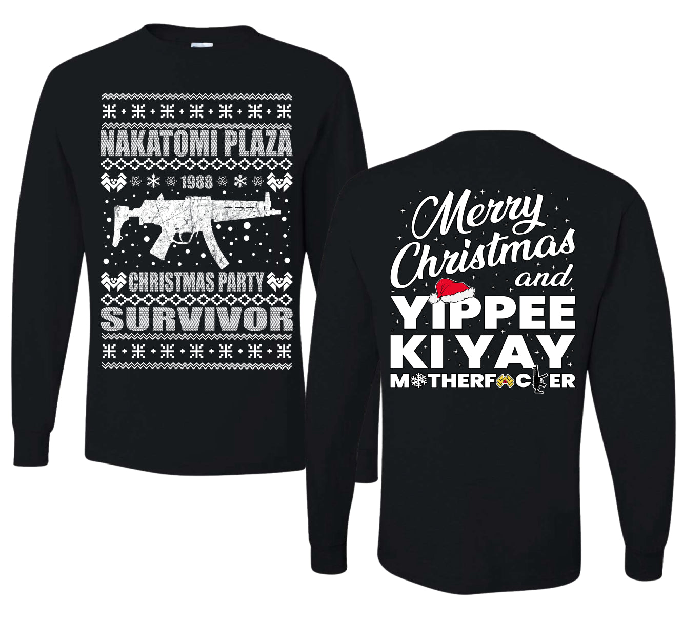 Nakatomi Plaza Christmas Party Survivor 1988 Ugly Christmas Front and Back Sweater Mens Long Sleeve Shirt