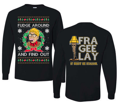Fudge Around And Find Out Story Ugly Christmas Front and Back Sweater Mens Long Sleeve Shirt