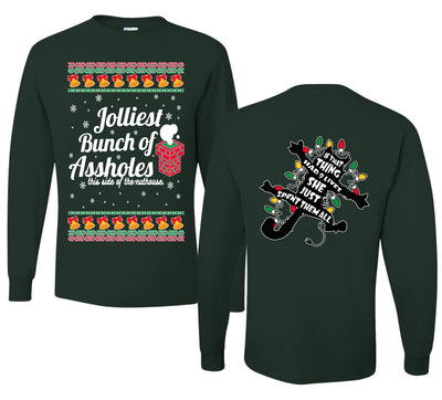 Jolliest Bunch of Assholes Xmas Movie Ugly Christmas Front and Back Sweater Mens Long Sleeve Shirt