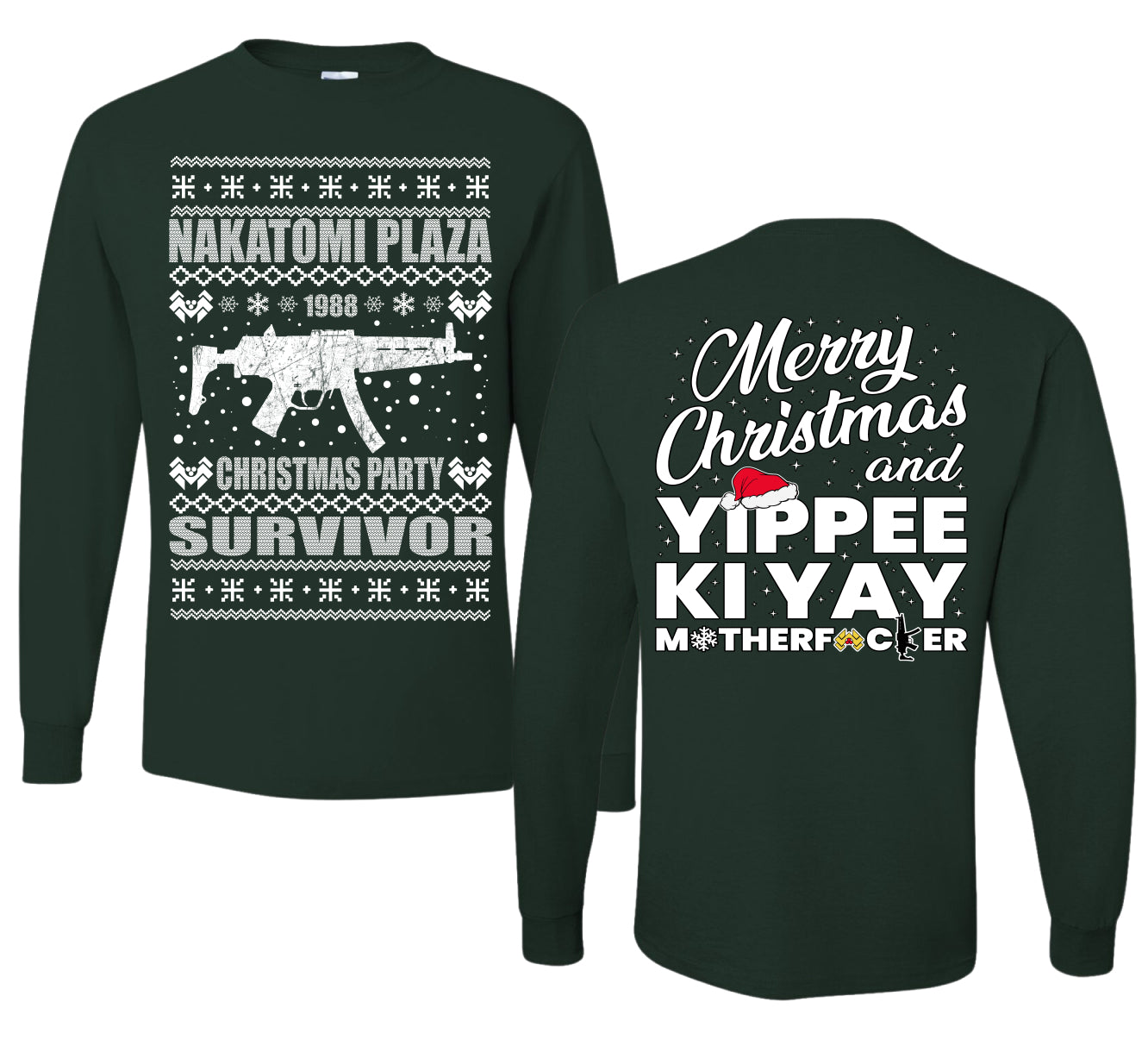 Nakatomi Plaza Christmas Party Survivor 1988 Ugly Christmas Front and Back Sweater Mens Long Sleeve Shirt