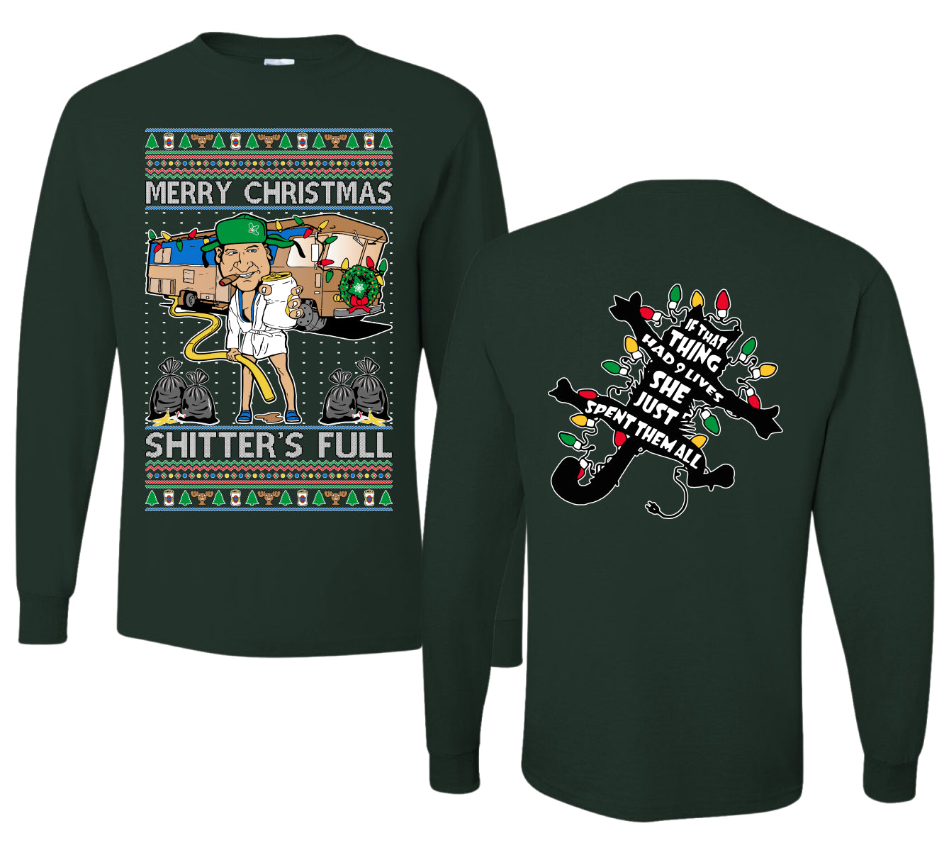 Merry Christmas Shitter's Full Ugly Christmas Front and Back Sweater Mens Long Sleeve Shirt