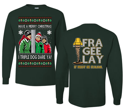 I Triple Dog Dare Ya Merry Story Ugly Christmas Front and Back Sweater Mens Long Sleeve Shirt