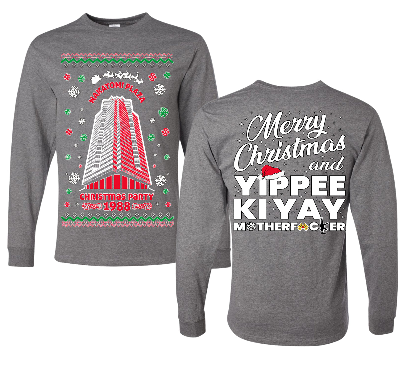 Nakatomi Plaza Christmas Party 1988 Ugly Christmas Front and Back Sweater Mens Long Sleeve Shirt