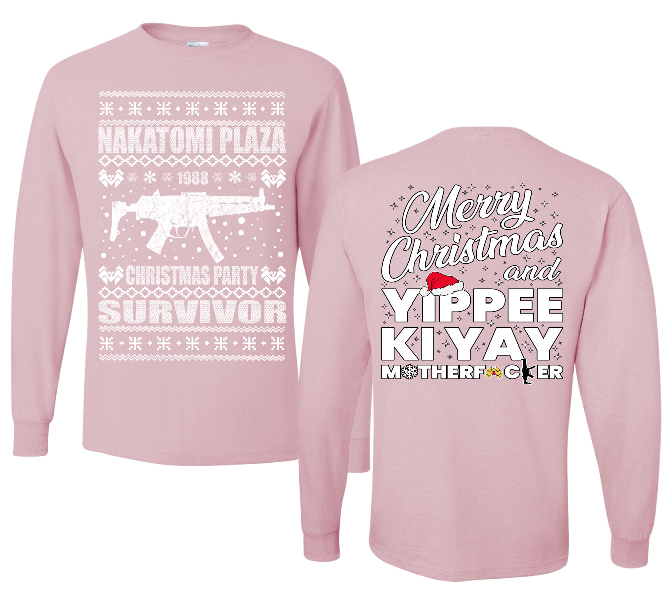 Nakatomi Plaza Christmas Party Survivor 1988 Ugly Christmas Front and Back Sweater Mens Long Sleeve Shirt