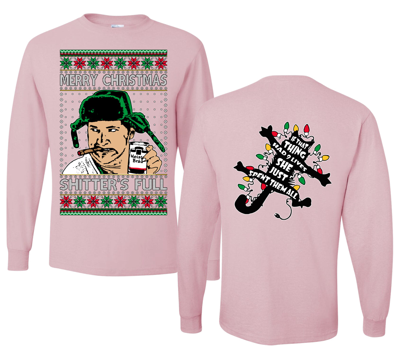 Shitter's Full Cousin Eddie Christmas Family Vacation Ugly Christmas Front and Back Sweater Mens Long Sleeve Shirt