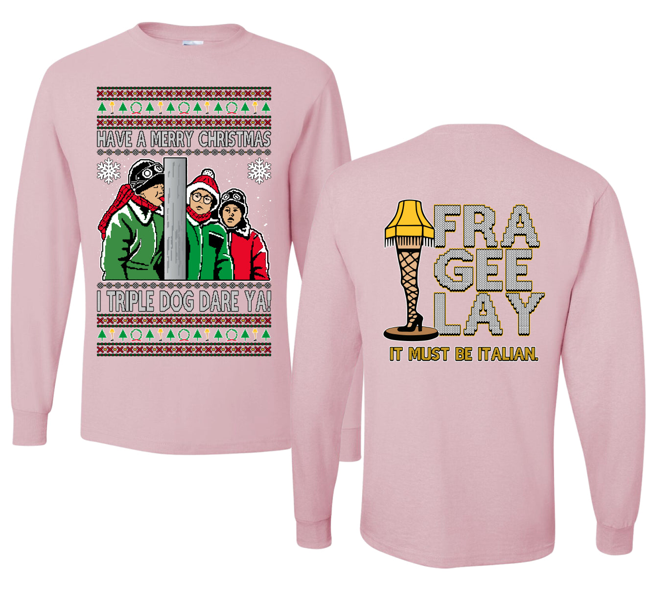 I Triple Dog Dare Ya Merry Story Ugly Christmas Front and Back Sweater Mens Long Sleeve Shirt