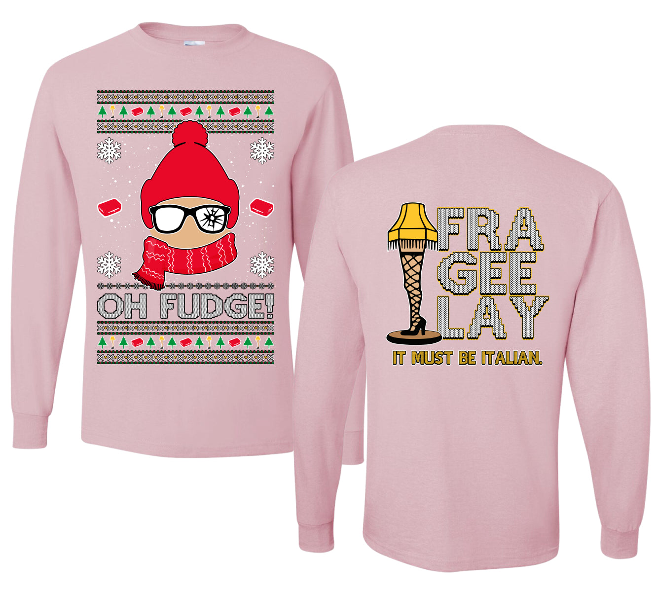 Oh Fudge Funny Story Ugly Christmas Front and Back Sweater Mens Long Sleeve Shirt