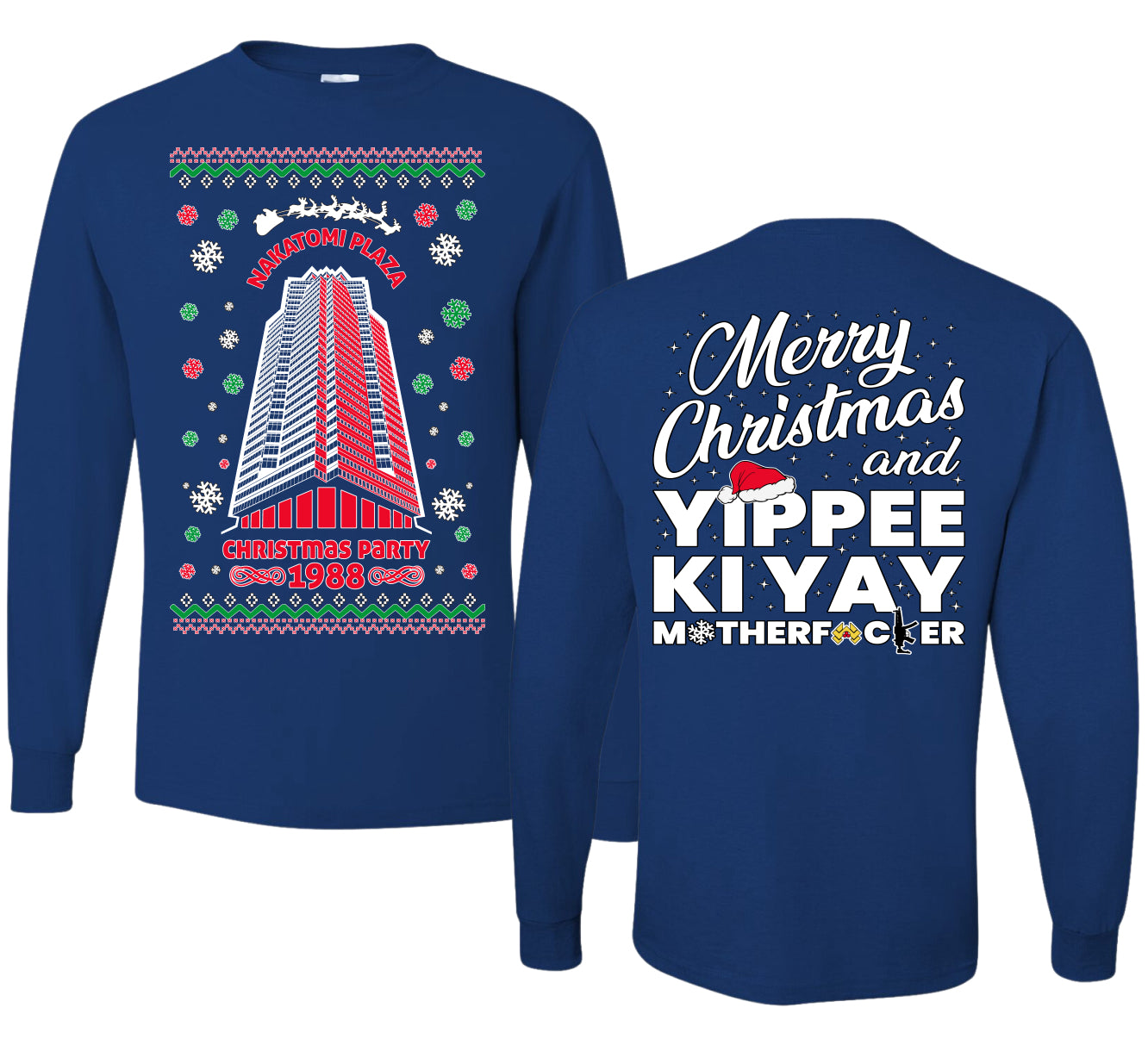Nakatomi Plaza Christmas Party 1988 Ugly Christmas Front and Back Sweater Mens Long Sleeve Shirt