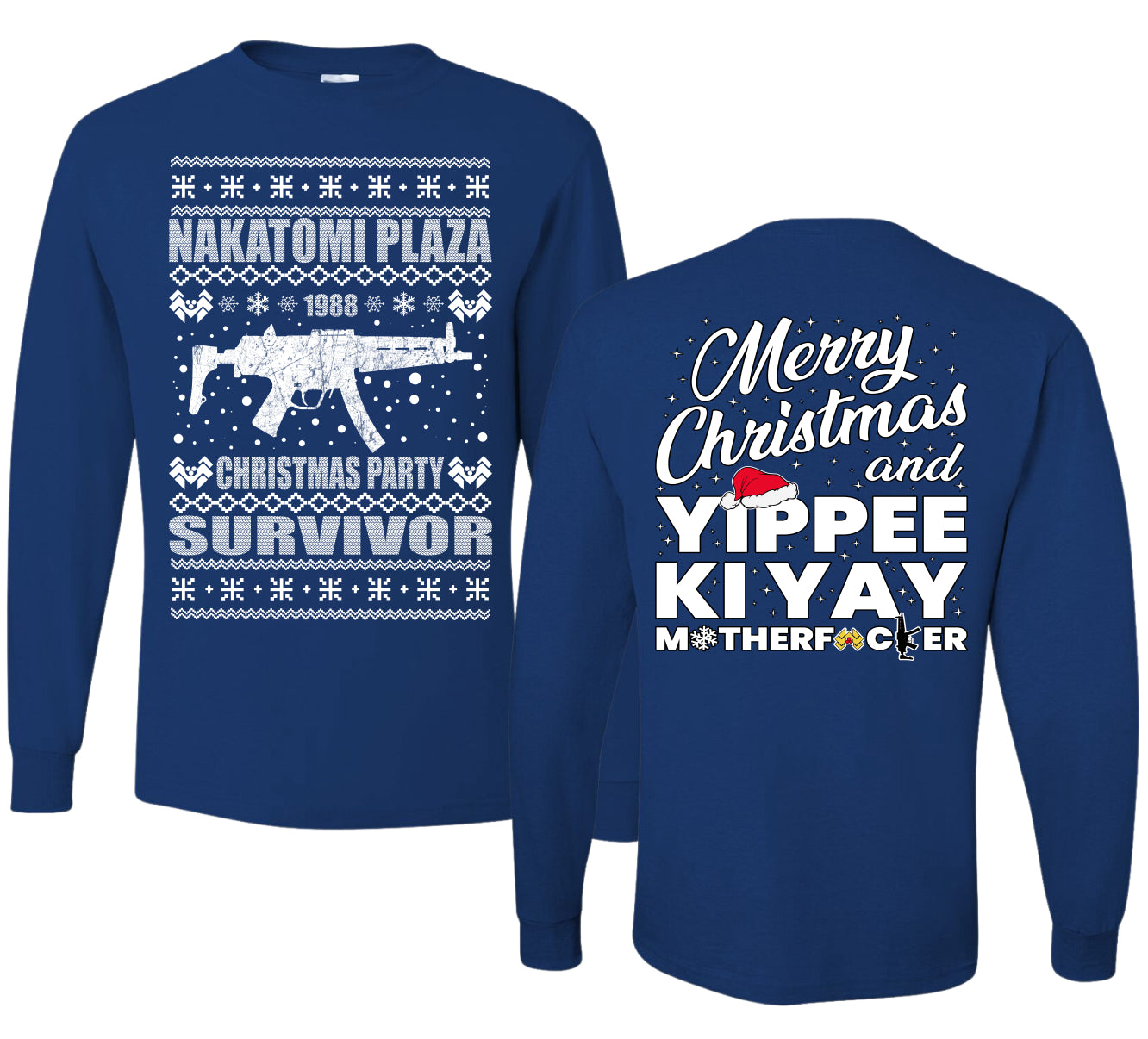 Nakatomi Plaza Christmas Party Survivor 1988 Ugly Christmas Front and Back Sweater Mens Long Sleeve Shirt