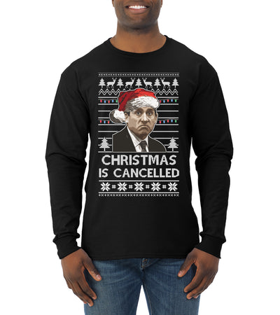 Christmas Is Cancelled Michael Scott Office Ugly Christmas Sweater Mens Long Sleeve Shirt