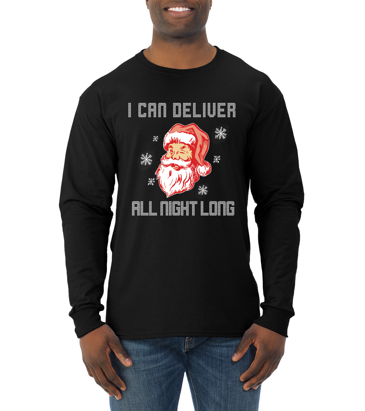 I Can Deliver All Night Long Santa Winking Christmas Mens Long Sleeve Shirt