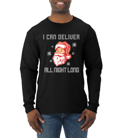 I Can Deliver All Night Long Santa Winking Christmas Mens Long Sleeve Shirt
