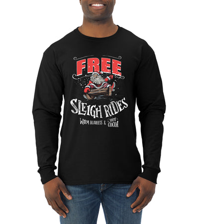 Free Sleigh Rides Warm Blankets & Hot Cocoa Christmas Mens Long Sleeve Shirt