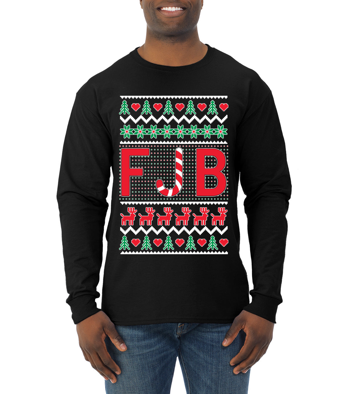 FJB Candy Cane  Ugly Christmas Sweater Mens Long Sleeve Shirt