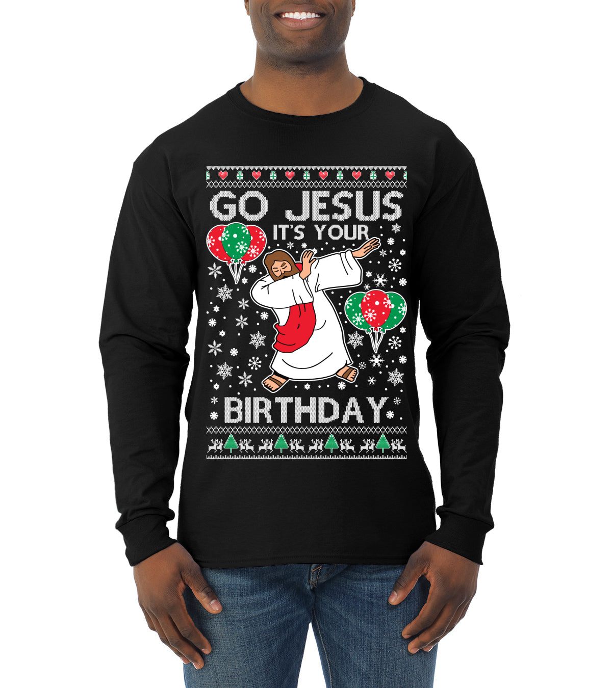 Go Jesus It's Your Birthday Ugly Christmas Sweater Mens Long Sleeve Shirt