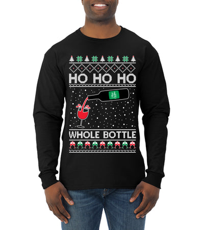 Ho Ho Ho Whole Bottle Wine Spirits Ugly Christmas Sweater Mens Long Sleeve Shirt