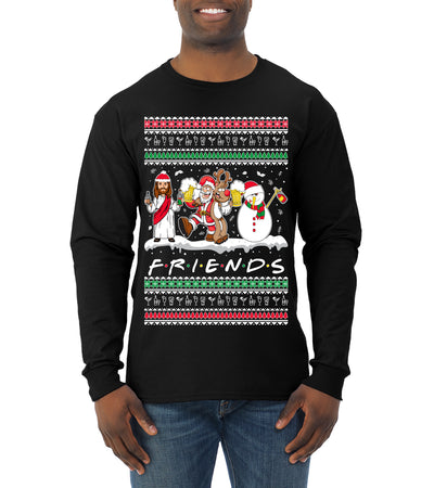 Santa Friends TV Parody Funny Characters Ugly Christmas Sweater Mens Long Sleeve Shirt