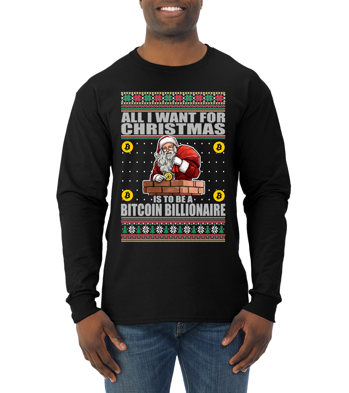 Bitcoin Billionaire For Christmas Christmas Mens Long Sleeve Shirt