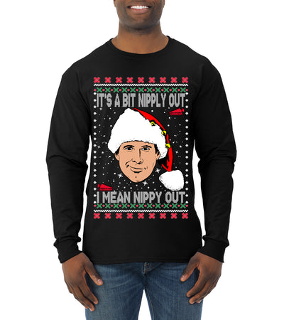Clark Grizwald It's A Bit Nipply Out Ugly Christmas Sweater Mens Long Sleeve Shirt
