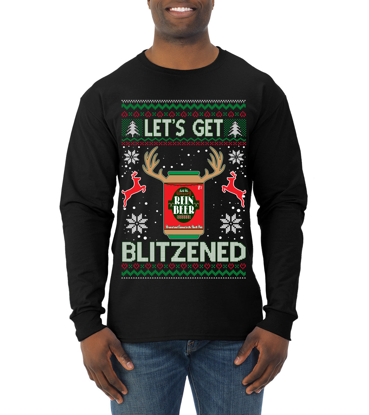 Let's Get Blitzened Rein Beer Ugly Christmas Sweater Mens Long Sleeve Shirt