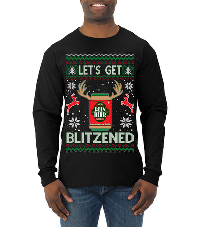 Let's Get Blitzened Rein Beer Ugly Christmas Sweater Mens Long Sleeve Shirt