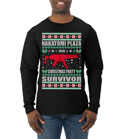 Nakatomi Plaza Christmas Party Survivor Ugly Christmas Sweater Mens Long Sleeve Shirt