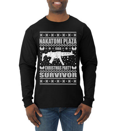Nakatomi Plaza Christmas Party Survivor 1988 Ugly Christmas Sweater Mens Long Sleeve Shirt