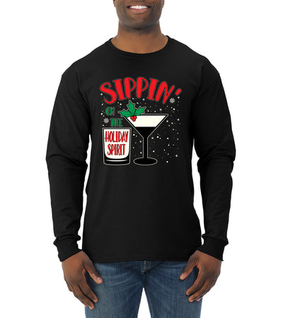 Sippin' On The Holiday Spirit Christmas Mens Long Sleeve Shirt