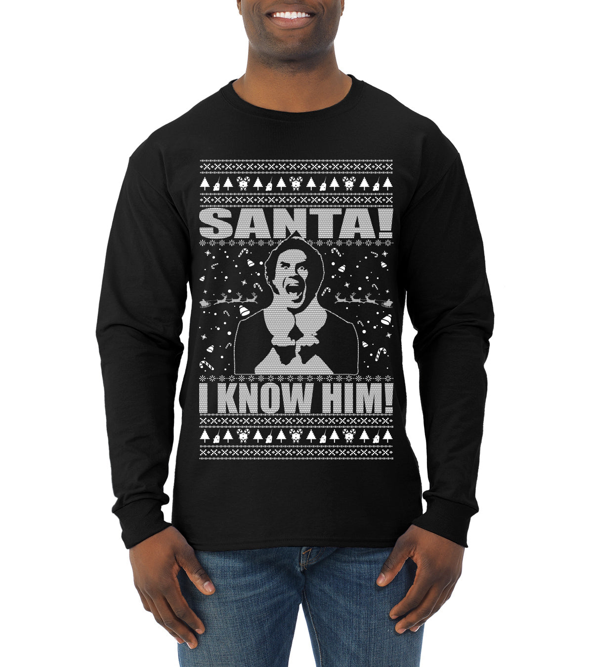 Buddy The Elf Santa! I Know Him Ugly Christmas Sweater Mens Long Sleeve Shirt