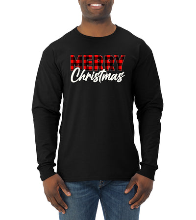 Merry Christmas Buffalo Plaid Christmas Mens Long Sleeve Shirt