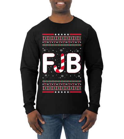 FJB Let's Go Brandon Chant Candy Cane Ugly Christmas Sweater Mens Long Sleeve Shirt