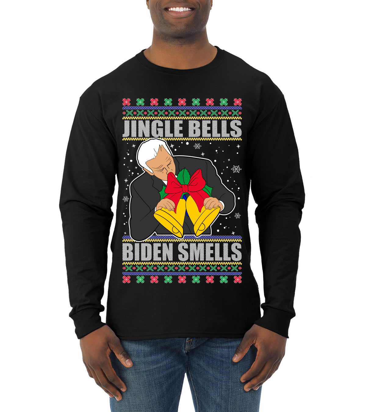 Jingle Bells Biden Smells Ugly Christmas Sweater Mens Long Sleeve Shirt