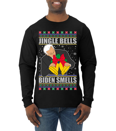 Jingle Bells Biden Smells Ugly Christmas Sweater Mens Long Sleeve Shirt