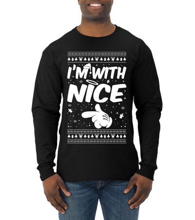 I'm With Nice Individual Couples Ugly Christmas Sweater Mens Long Sleeve Shirt