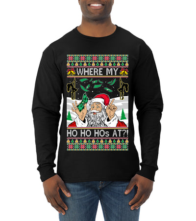 Santa Stripping Money Club Where My Ho's At Ugly Christmas Sweater Mens Long Sleeve Shirt