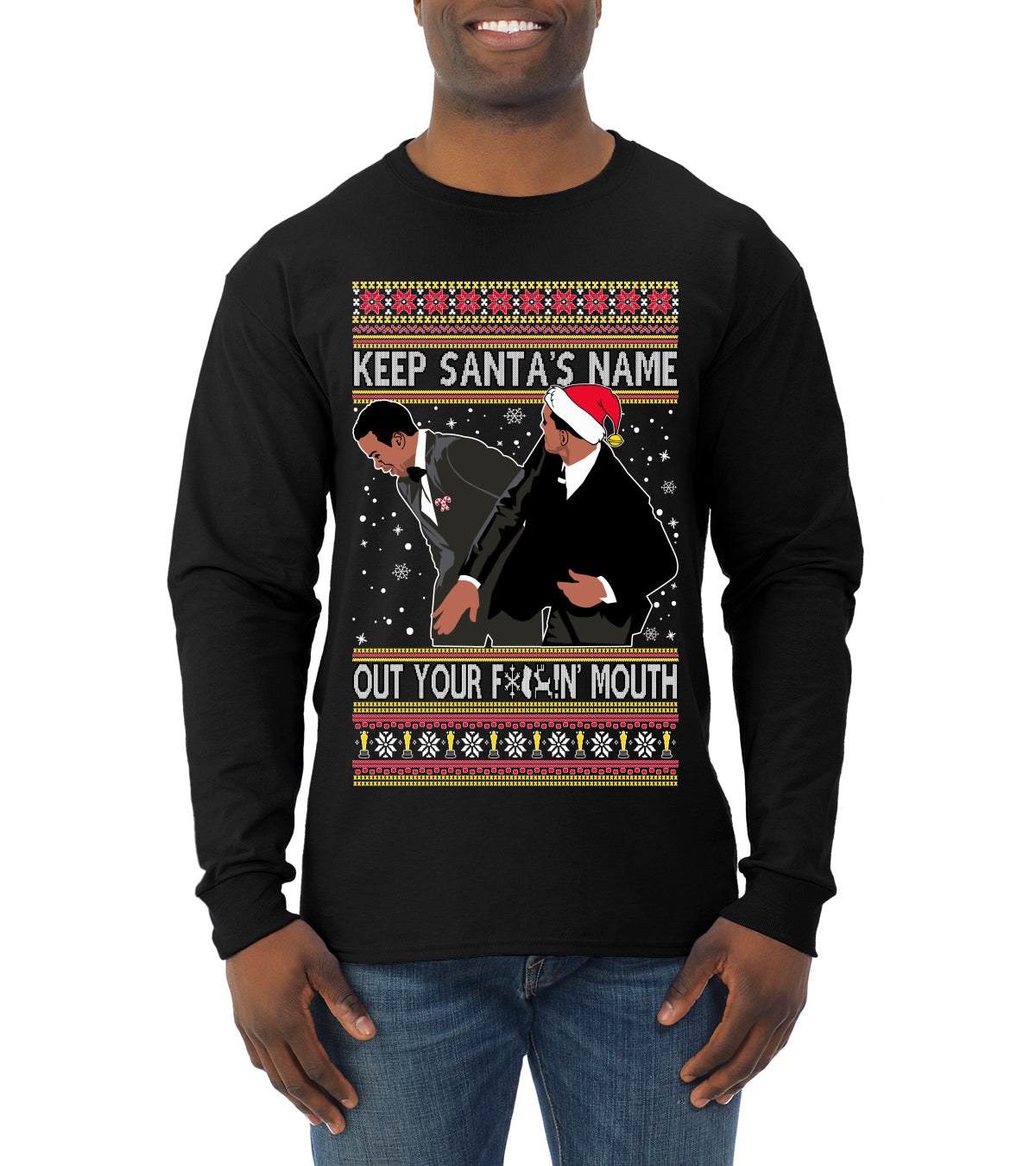 Will Smith Slaps Chris Rock Award Show  Ugly Christmas Sweater Mens Long Sleeve Shirt