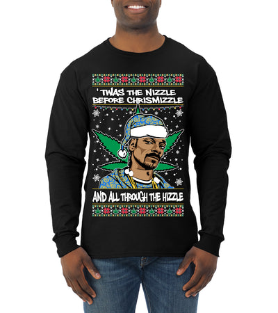 Snoop 'Twas The Nizzle Pot Leaf Weed Funny Ugly Christmas Sweater Mens Long Sleeve Shirt