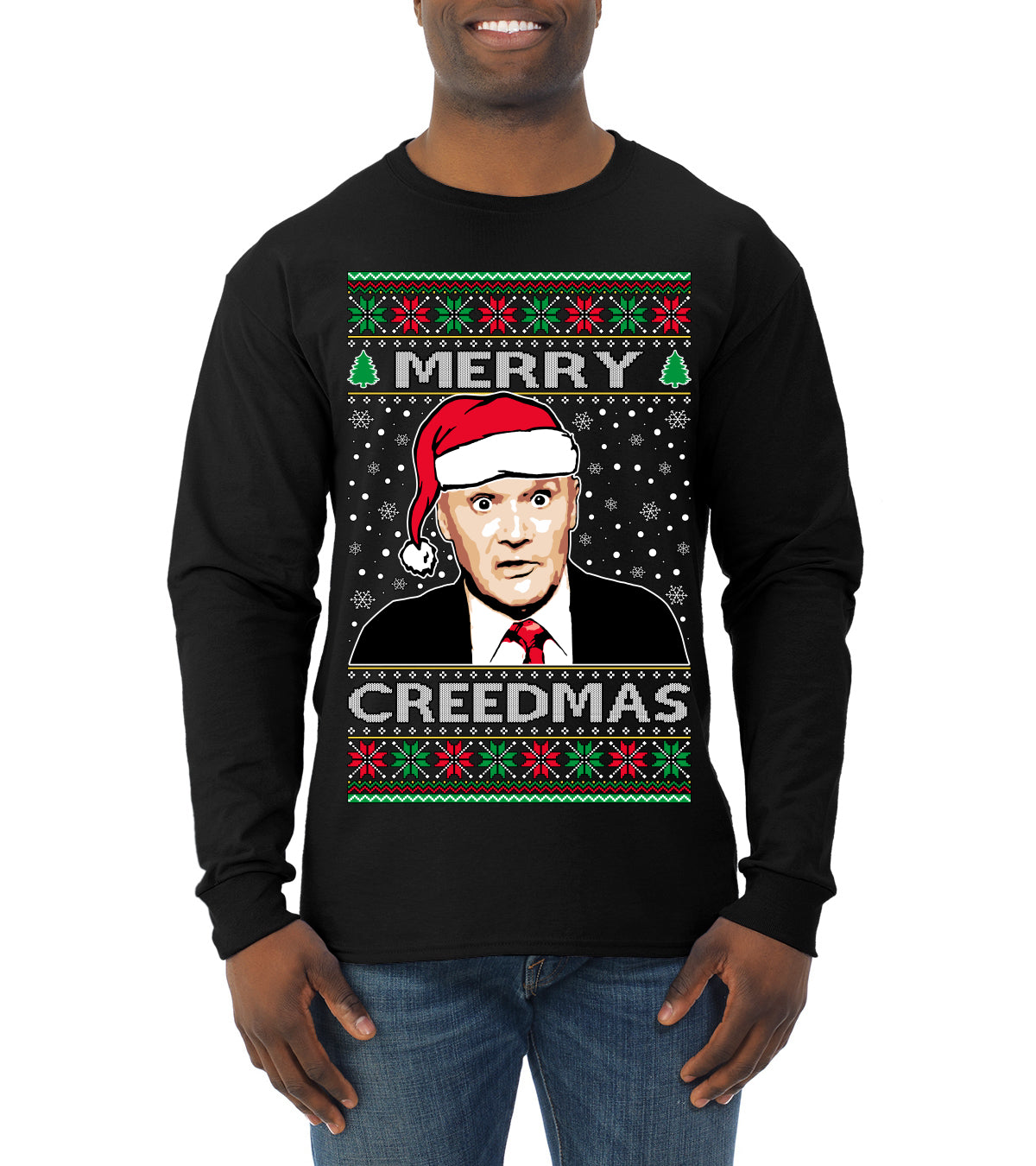Merry Creedmas Office Humor TV  Ugly Christmas Sweater Mens Long Sleeve Shirt