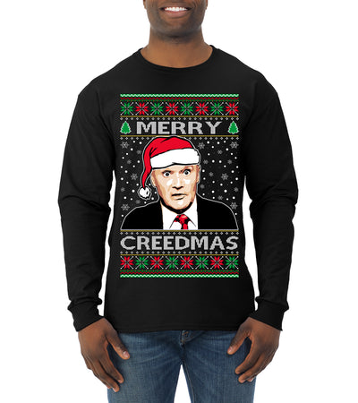 Merry Creedmas Office Humor TV  Ugly Christmas Sweater Mens Long Sleeve Shirt