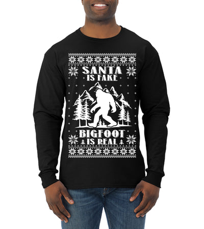 Santa Is Fake Bigfoot Is Real Ugly Christmas Sweater Mens Long Sleeve Shirt