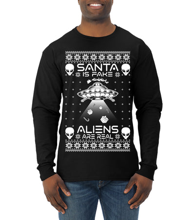 Santa Is Fake Aliens Are Real Ugly Christmas Sweater Mens Long Sleeve Shirt