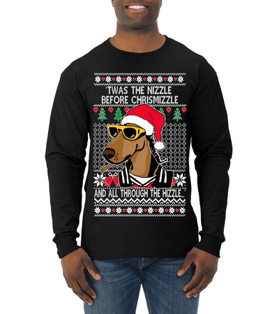 Twas The Nizzle Before Chrismizzle Gangster Dogg Rapper Ugly Christmas Sweater Mens Long Sleeve Shirt