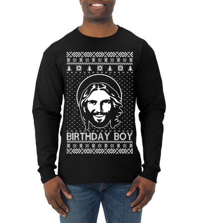 Birthday Boy Jesus Christ Ugly Christmas Sweater Mens Long Sleeve Shirt