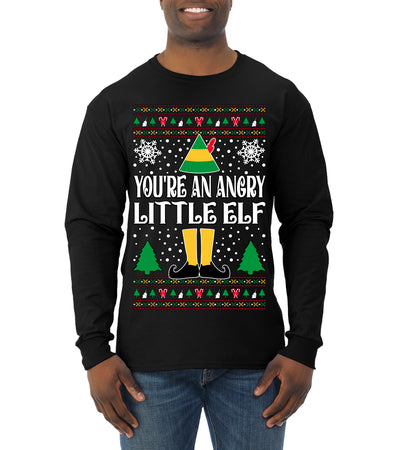 You're An Angry Little Elf Christmas Movie Quote  Ugly Christmas Sweater Mens Long Sleeve Shirt
