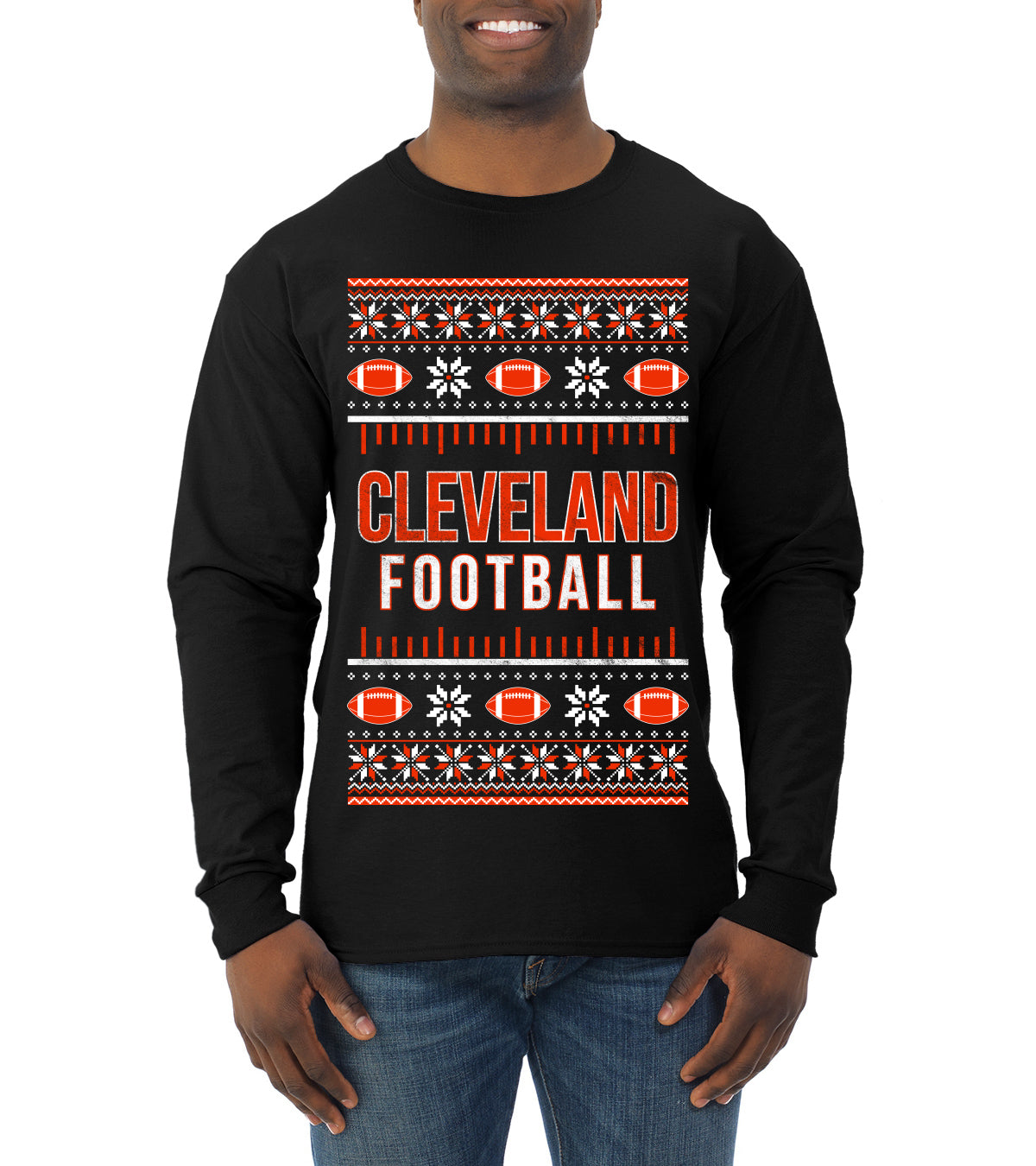 City of Cleveland CLE American Football Fantasy Fan Ugly Christmas Sweater Unisex Crewneck Sweatshirt